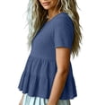 thumbnail image 6 of Ashirexll Summer Tops for Women Solid Color Spring Summer Fashion Casual Flared Short Sleeve Round Neck Top for Everyday, 6 of 6
