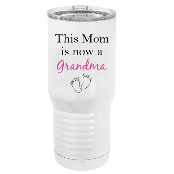 This Mom is now a Grandma Stainless Steel Vacuum Double-Walled Insulated 20 Oz Tumbler Travel Coffee Mug with Clear Lid, White