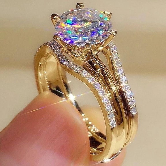 2Ct Round Cut Lab-Created Diamond Bridal Set Engagement Ring 14K Yellow Gold Plated