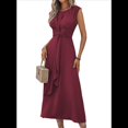 thumbnail image 2 of Vestido Midi Informal Sin Mangas de Verano para Mujer, Ajustado, con Lazo en la Cintura, , 2025 Marrón Rojizo XL, 2 of 10