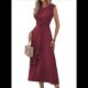 thumbnail image 2 of Vestido Midi Informal Sin Mangas de Verano para Mujer, Ajustado, con Lazo en la Cintura, , 2025 Marrón Rojizo XL, 2 of 10
