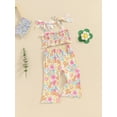 thumbnail image 3 of Bagilaanoe 2pcs Toddler Baby Girl Pants Set Floral Sleeveless Camisole Tops + Flare Trousers 6M 12M 18M 24M 3T 4T Kids Summer Casual Clothes, 3 of 7