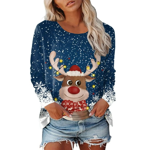 Christmas Shirts for Women Long Sleeve Tops Printed Tunic Santa Xmas Tees Blouses