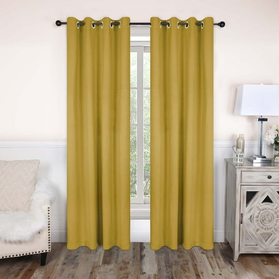 Superior Blackout Solid Light Filtering Grommet Curtain Panel Set, 52"X 120", Yellow Mustard