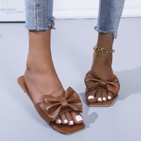 

ZXHACSJ New Women Sandals Bowknot Flat Slippers Casual Beach Indoor&Outdoor Shoes Coffee 43
