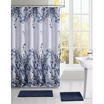 Serafina Home Floral Boho Shower Curtain for Bathroom: Free Spirit Botanical Design, Indigo Navy Blue White