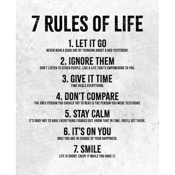 7 Rules Of Life 11 x 14 In Unframed Cardstock, Motivational Poster