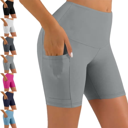 Biker Shorts Women Workout Out Pocket Leggings Fitness Sports Running Mobile Phone Pocket Yoga Shorts Athletic Pants Shorts Summer Plus Size Leggings for Women