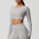 thumbnail image 2 of Top para mujer,Camiseta informal de manga larga con cuello redondo para mujer, con estampado de cuadros suaves, para uso diario, ideal para el hogar, sopatenor, 2 of 9