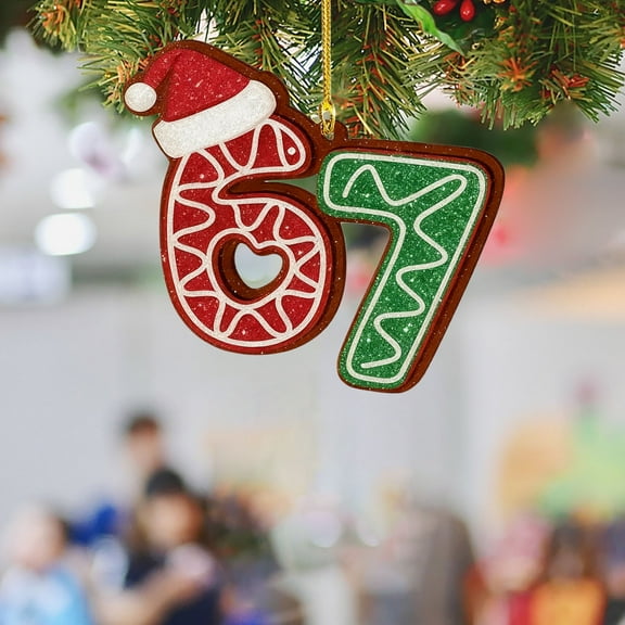 Christmas 67 Acrylic Ornament, Funny 67 Christmas Ornament,2D Flat Pendant Holiday Decor for Home Tree Party Gifts