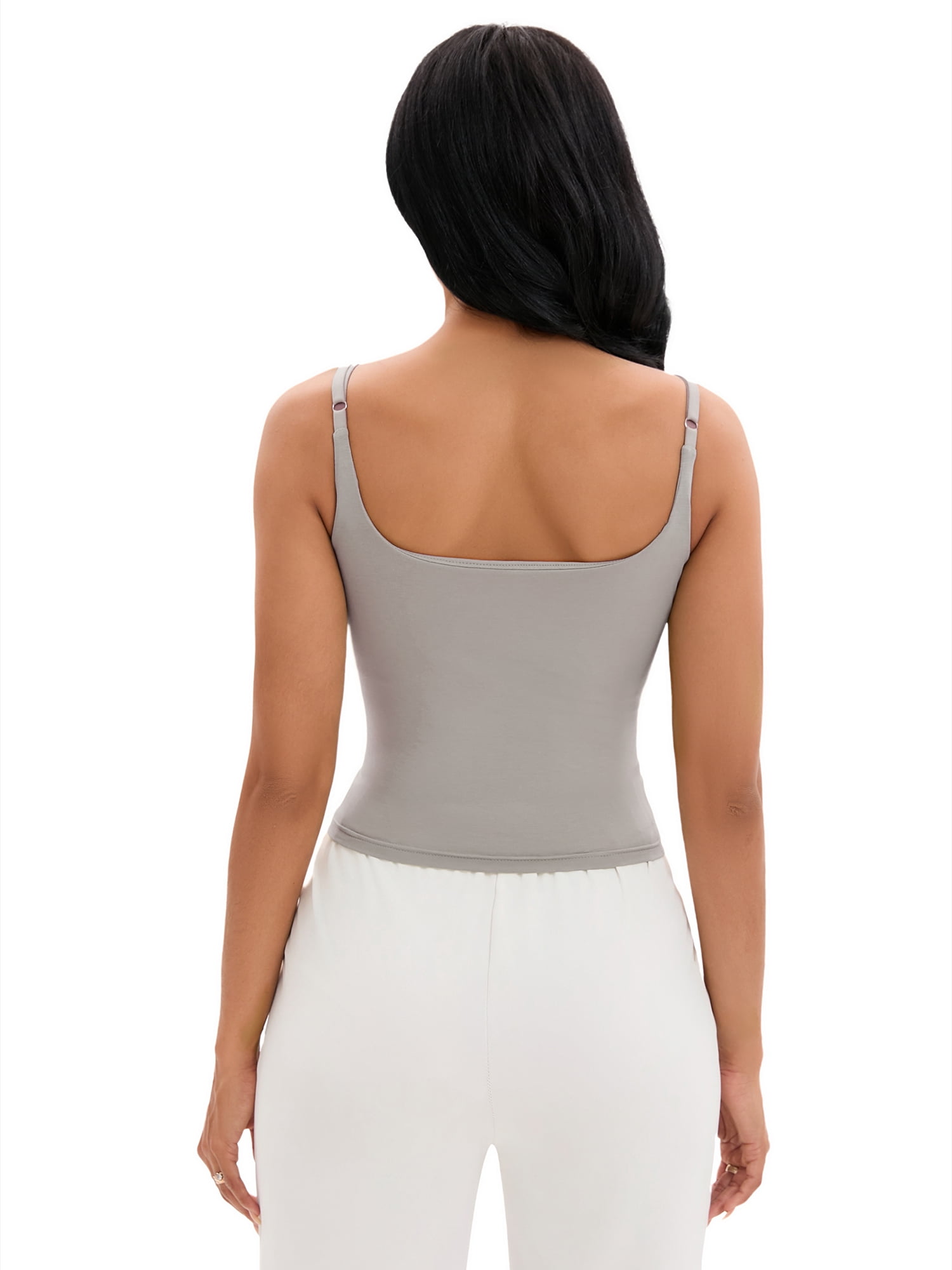 DARING DIVA Women's Shelf Bra Tank Adjustable Spaghetti Strap Camisole M Grey