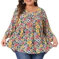 thumbnail image 2 of DARING DIVA Women's Plus Floral Ruffle 3/4 Sleeve Peplum Top 4X Yellow, 2 of 6
