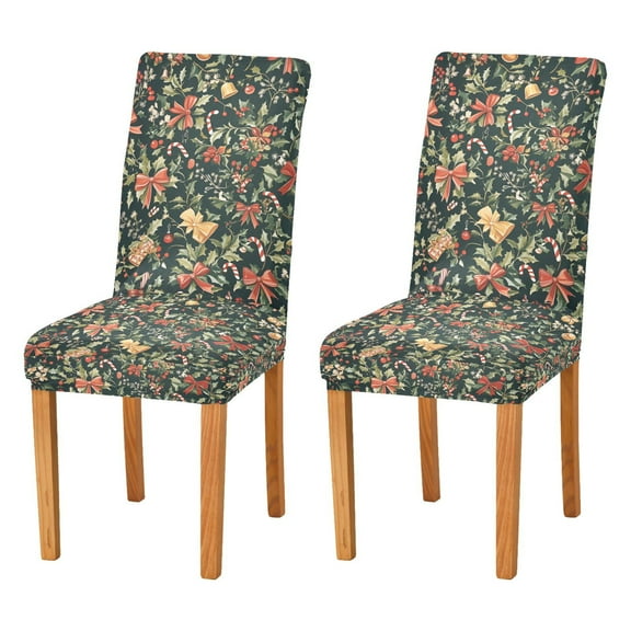Yayeee 2 Pack Dining Chair Covers Stretch Parson Chairs Slipcovers Seat Protector, Christmas Bows