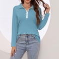 thumbnail image 6 of Lumtrix Women'S Long Sleeve Shirts Quarter Zip Pullover Collared V Neck Tops Summer Fall Blouses Sky Blue 2XL, 6 of 7