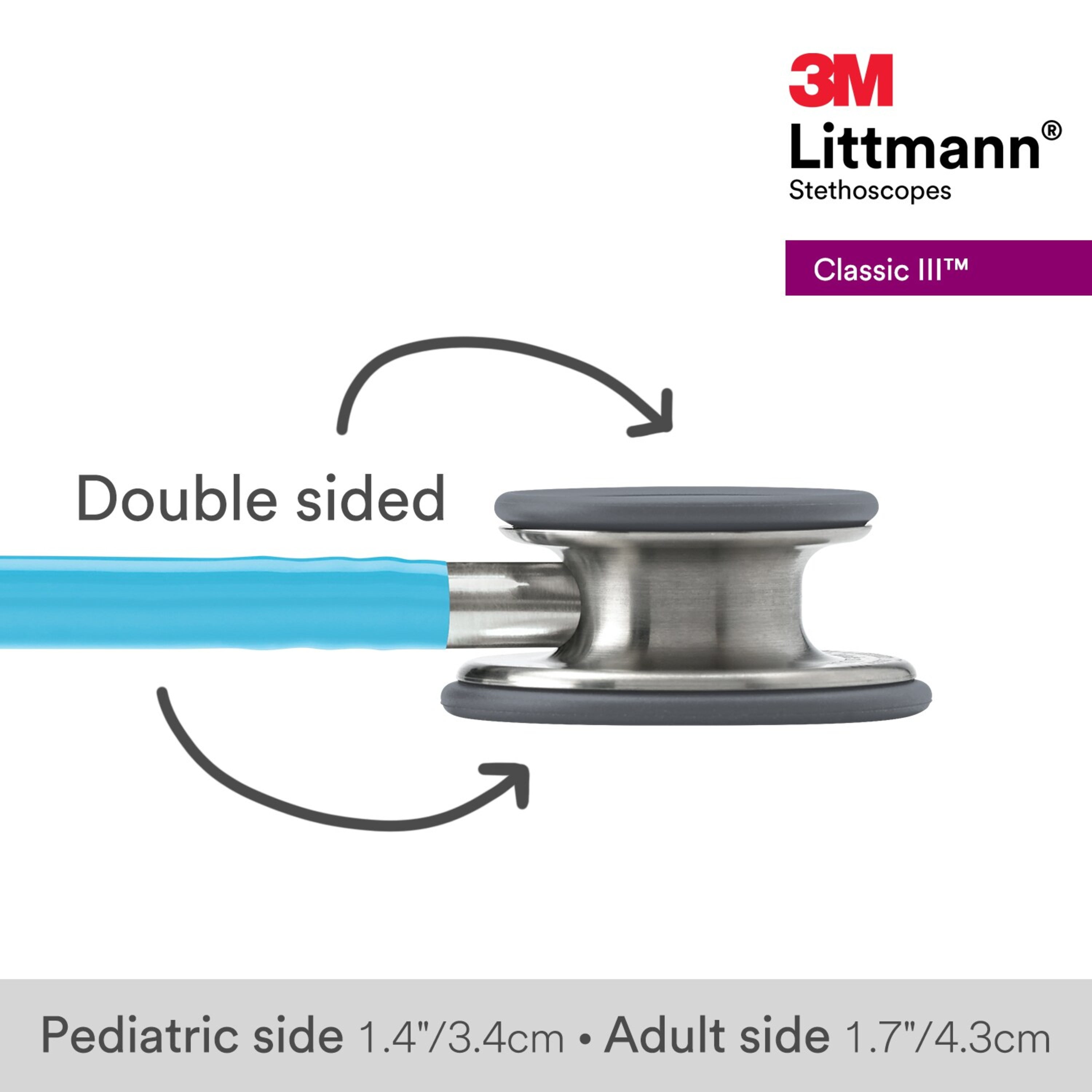 3M Littmann Classic III Monitoring Stethoscope, 5835, Stainless Steel Chestpiece, 27" Turquoise Tube
