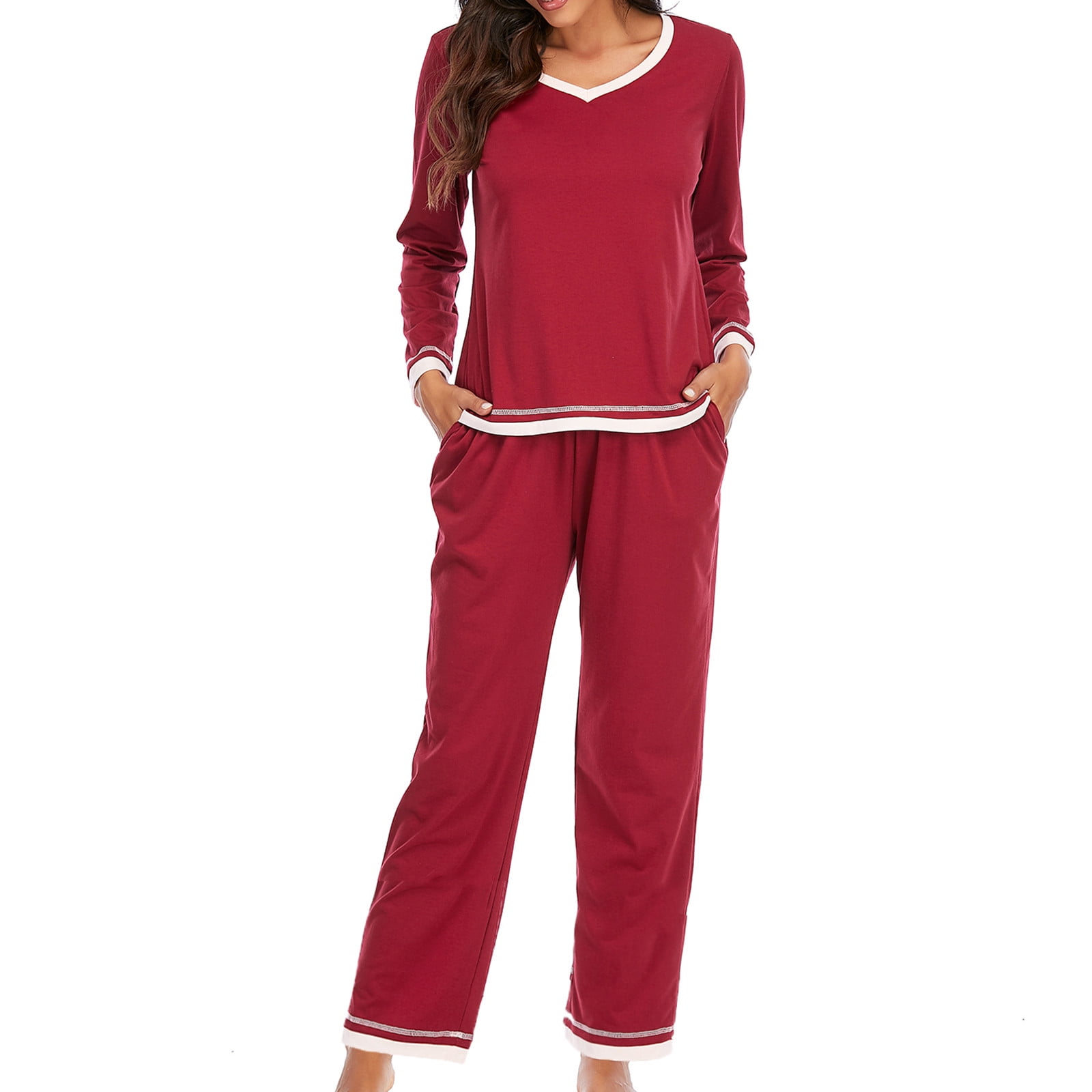 Yuyuzo Women s Pajamas Sets Soft Comfy Nightwear Loungewear Long Sleeve V Neck Sleepwear and Wide Leg Pants