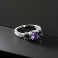 thumbnail image 3 of Gem Stone King 2.25 Ct Oval Checkerboard Purple Amethyst Black Sapphire 925 Sterling Silver Moissanite Ring (Size 9), 3 of 4