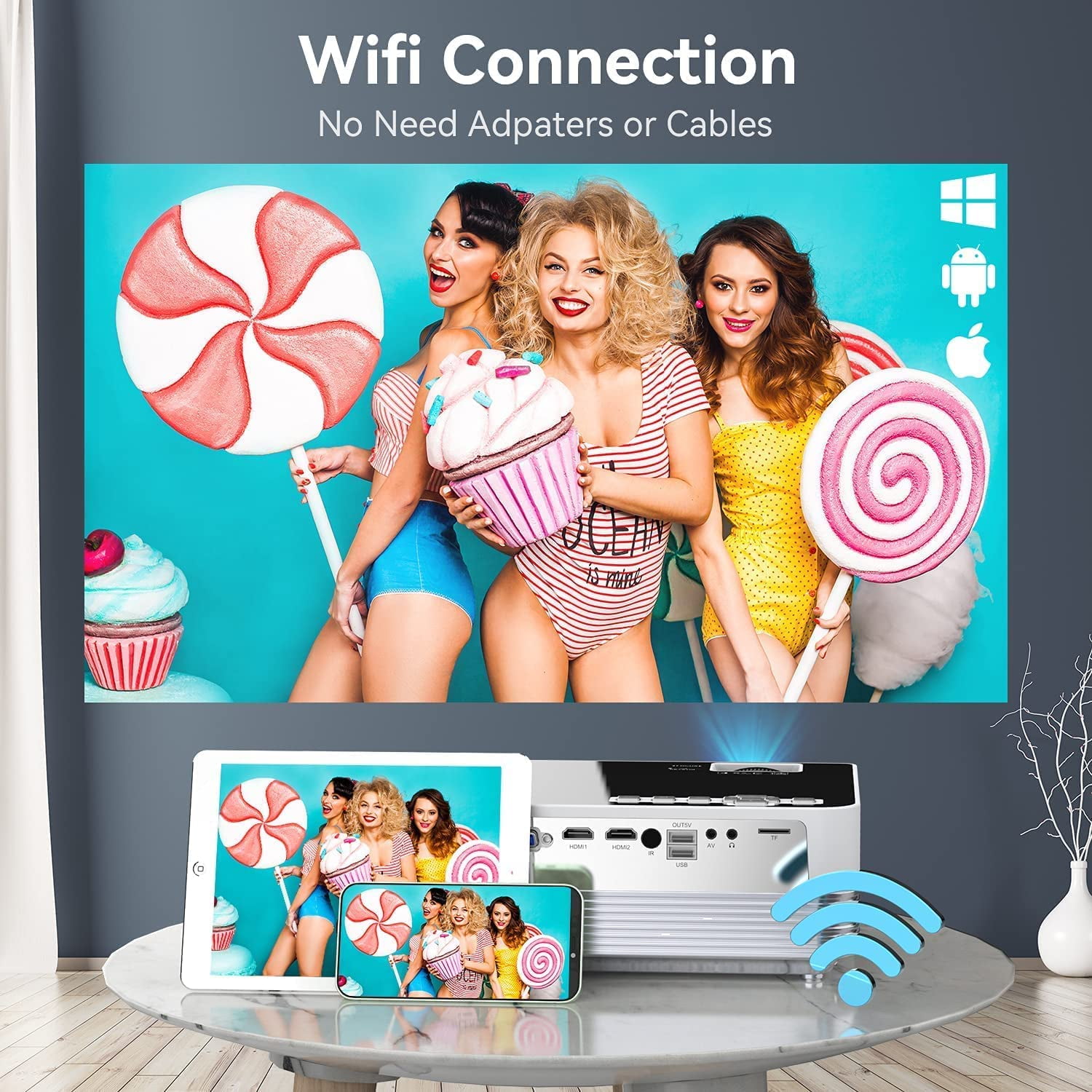 Salange LCD Display Native 1080p Smart Projector with WiFi and Bluetooth, Auto Keystone, with Speaker, Official Dolby Audio Supported, HDR Support for Outdoor Movies Home Theater