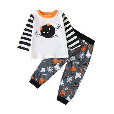 

Dadaria Baby Girl Boy Clothes Halloween Theme 1-6Y Newborn Infant Baby Cartoon Striped Splice Tops+Pants Outfits White 120 Toddler