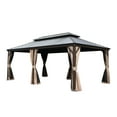 thumbnail image 2 of Domi 12' X 20' Permanent Gazebo Pavilion, Metal Hardtop Gazebo with Galvanized Steel Double Roof Canopy, Built-in Drainage Gutter, Curtain and Netting，Brown, 2 of 9