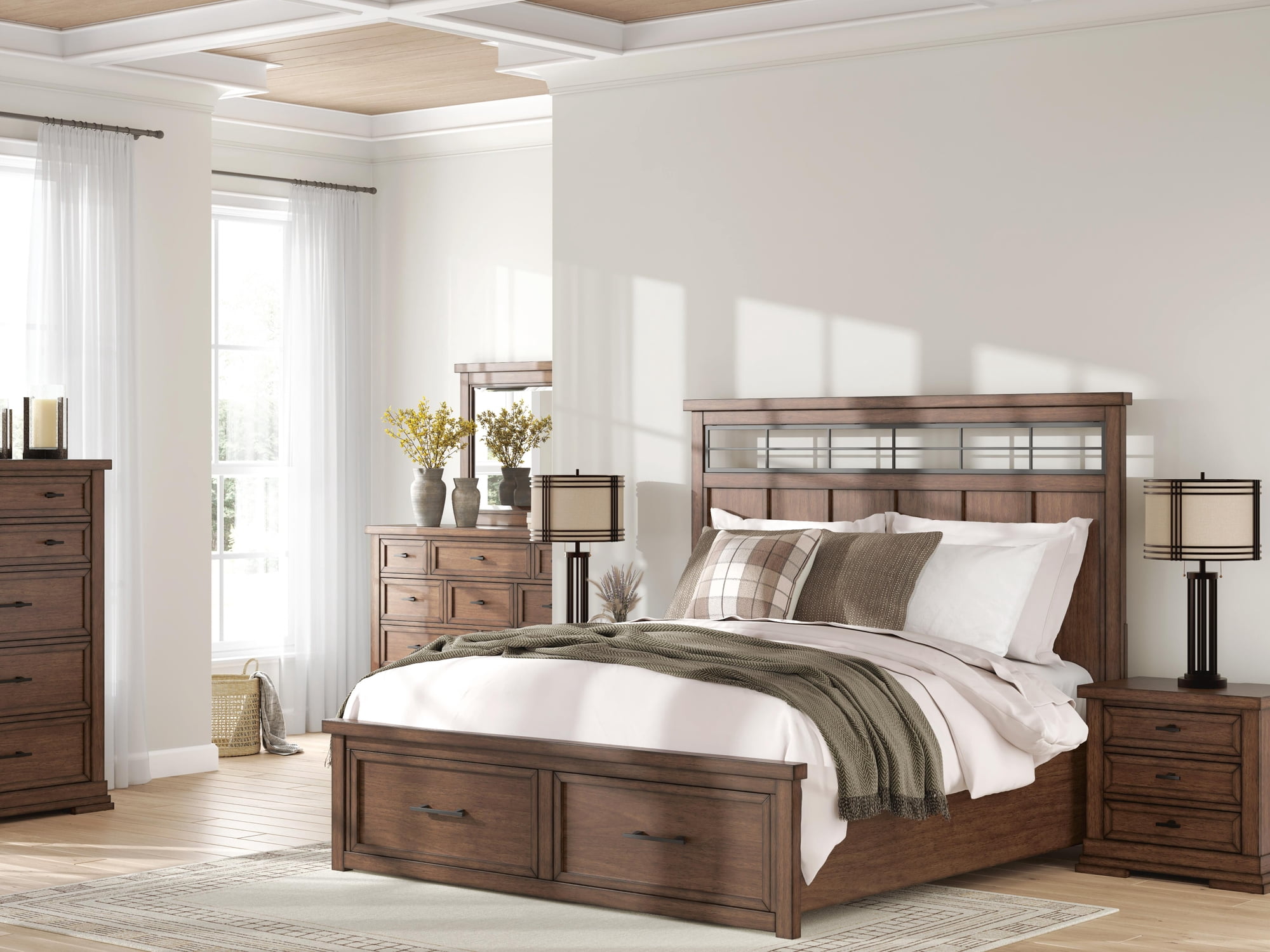 Signature Design by Ashley Taffenbrook 3-Drawer Nightstand with USB Charging and Power Outlets - Medium Brown