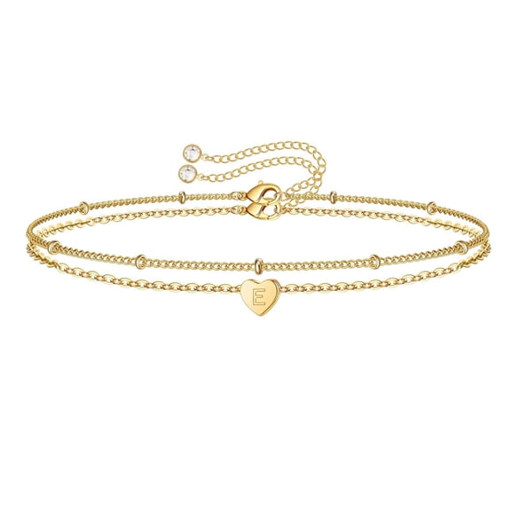 8.2 Inch Initial Bracelets for Women Letter A-Z Initial Bracelet - Heart Initial Bracelets for Women Letter Initial Heart Bracelets - For Daily Styling & Gift