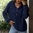 thumbnail image 2 of Women‘s V Neck Hoodies Half Button Raglan Sleeve Sweatshirt Drawstring Pullover Tops, 2 of 5