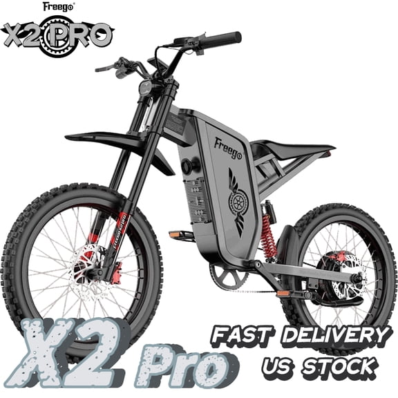 Freego Electric Dirt Bike for Adults, X2 Pro Electric Motorcycle 6000W(Peak) Motor 1800wh Battery,7 Speed 50MPH Off Road Electric Bicycle,19x2 Tire Full Suspension Hydraulic Brake Half Throttle