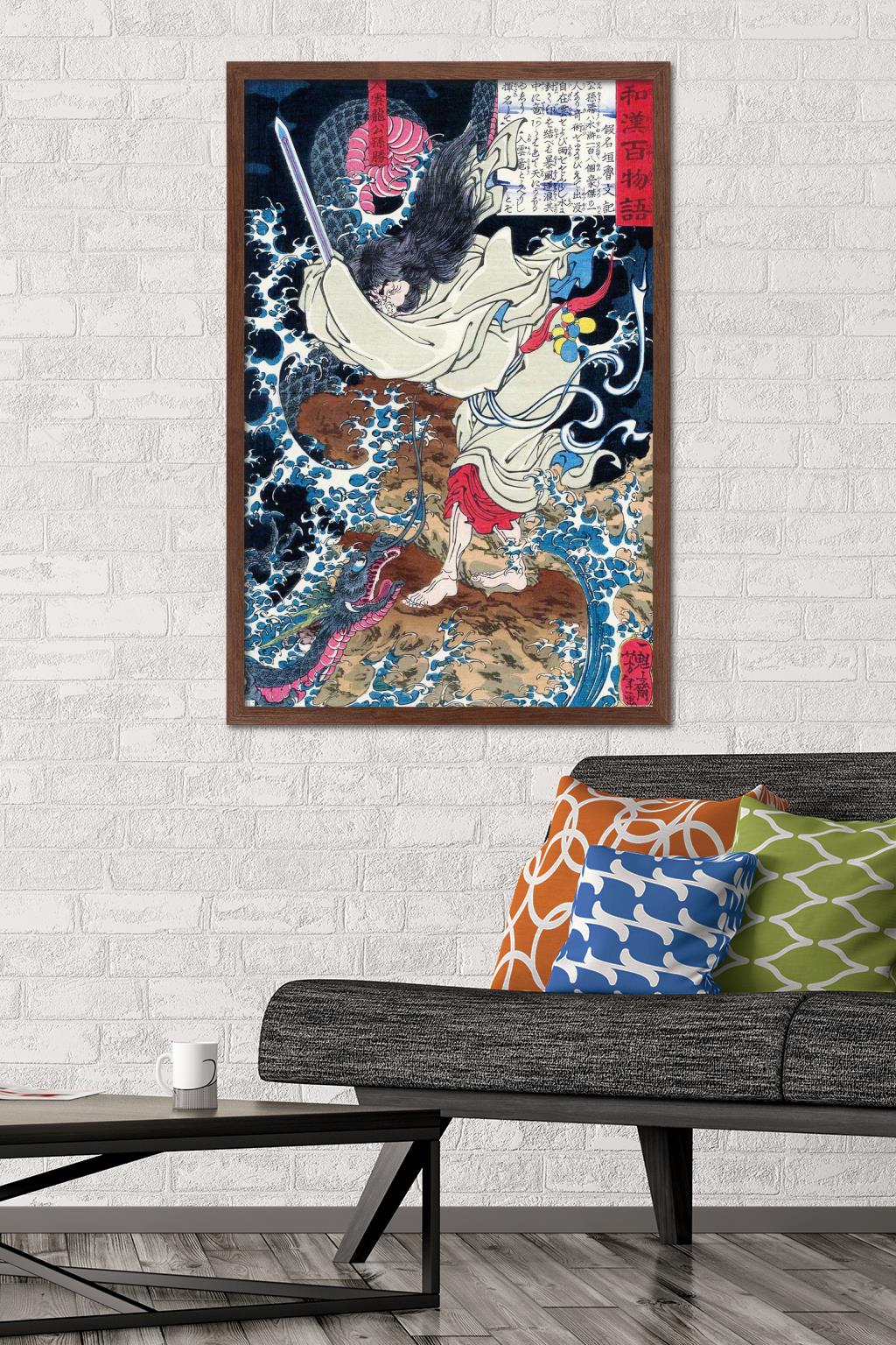 The Dragon in the Clouds by Tsukioka Yoshitoshi Wall Poster, 22.375" x 34" Framed
