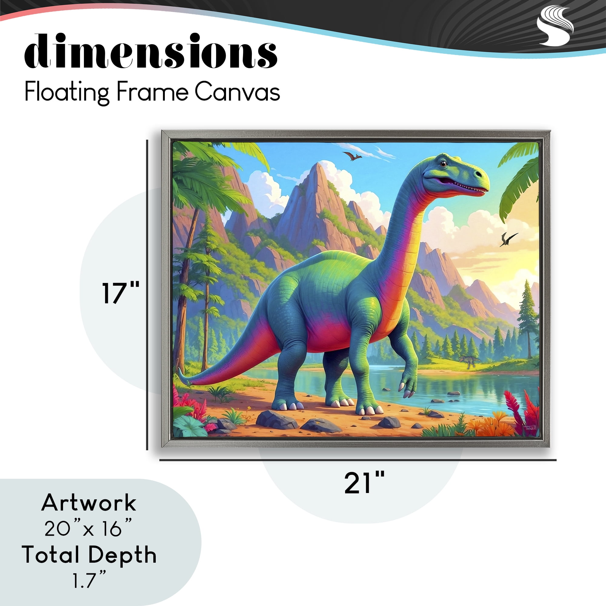 Stupell Industries Vibrant Brontosaurus by River Gray Framed Floater Canvas Wall Art, design by Tabz Jones