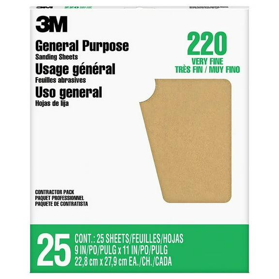 3M Aluminum Oxide Sandpaper 99401NA-M, 9 in x 11 in, 220 grit