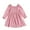 Pink, variant on Girls Elegant Casual Party Dress Long Sleeve Square Neck Ruffle Tiered Smocked Design with Floral Print Embroidered Lettering Knee Length Soft Fabric Comfortable Wear Khaki 3 Years-4 Years