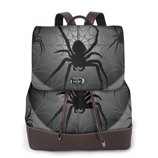 Balery Black Spiders Mochila de Cuero para Mujeres, Gran Capacidad, Bolsa de Viaje Multifuncional, Mochila de Cuero y Bolsa de Hombro para Mujeres