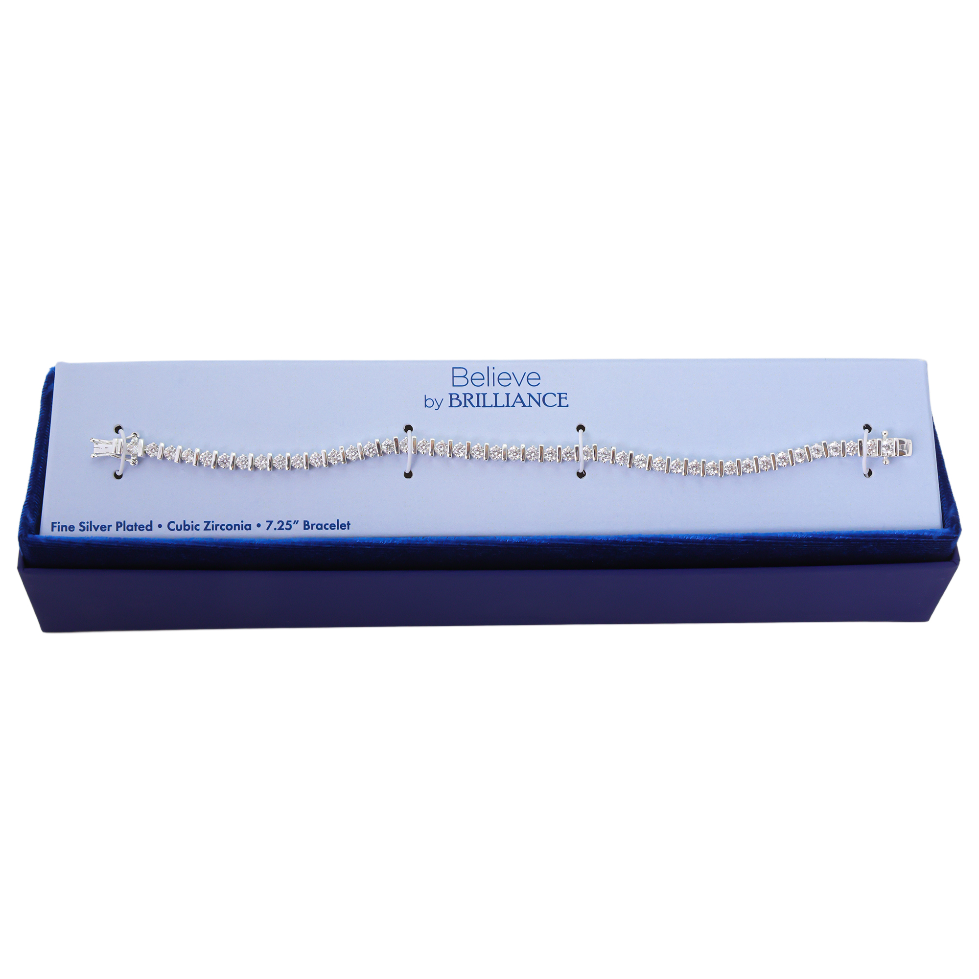 Believe by Brilliance Women's Silver Plated Cubic Zirconia Tennis Bracelet, 7.25"