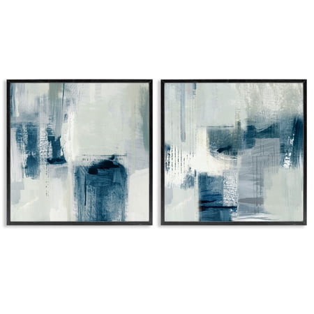 Stupell Industries Blue & Grey Tone Brush Strokes Abstract Painting Black Framed Art Print Wall Art 12 x 12 Set of 2