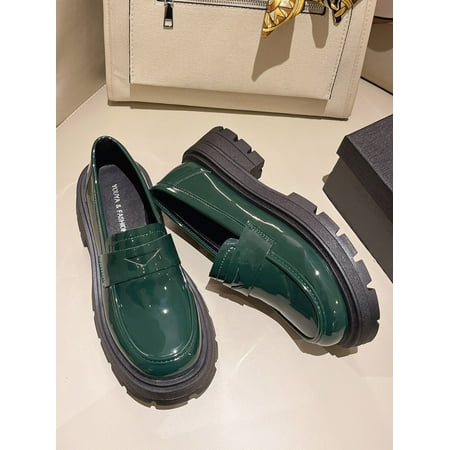 

Minimalist Platform Loafers Beige Fashionable Solid Color Women‘s Thick Sole Shoes