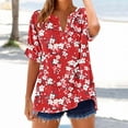 thumbnail image 2 of Charella Women's Short Sleeve Shirts Cuffed Sleeves Tops V Neck Button Sunflower Graphic Tee Casual Fit Clothes (XL, Multicolor 15), 2 of 5