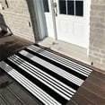 thumbnail image 5 of Naxoaeo Black and White Striped Outdoor Rug, Cotton Modern Front Porch Door Mat Hand-Woven Reversible Patio Rug Washable Layered Doorway Carpet for Farmhouse/Kitchen/Living Room, 5 of 6