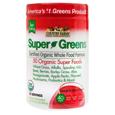 Country Farms Super Greens Powder, Berry, 10.6 Oz, 20 (Best Green Powder For Health)