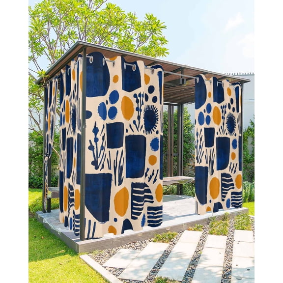 nqOlkjepod Outdoor Curtains for Patio Waterproof, Orange Blue Color Block Outdoor Privacy Panels Grommet, Modern Abstract Geometric Blackout Outside Curtains for Porch/Cabana 54"x95", 2 Panels