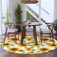 thumbnail image 3 of Sunflower Round Rugs for Living Room 5ft Farm Summer Yellow Plant Floral Leaf Country Style Non Slip Circle Rug Washable Low-Profile Indoor Carpet for Bedroom, Dining Room, Bathroom, 3 of 9