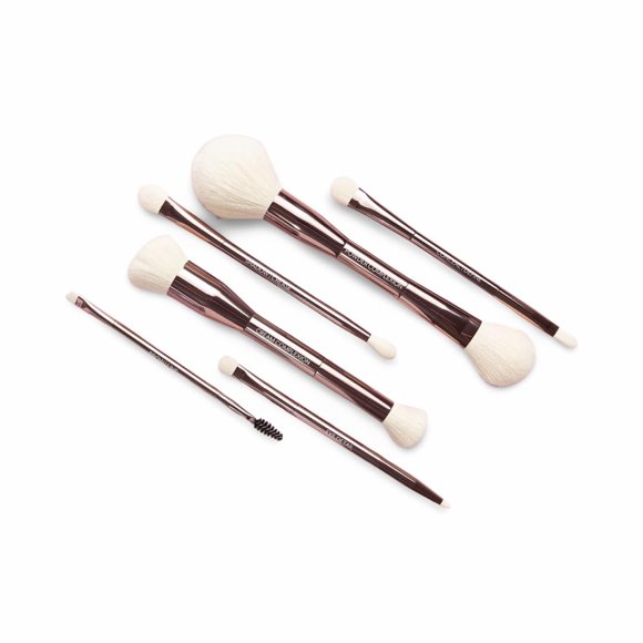 Juego de 6 brochas de maquillaje de doble punta de lujo sostenible con estuche de viaje para una aplicación en todo el rostro Juego de brochas de maquillaje profesional Crema y polvo para ocultar/defi