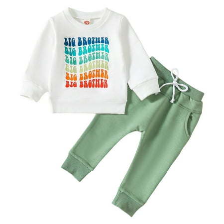 

TAIAOJING Baby Girl Boy Christmas Outfit Toddler Long Sleeve Letter Prints Tops Solid Color Pants Two Piece Casual Sports Set For Kids Clothes Outfits 9-12 Months