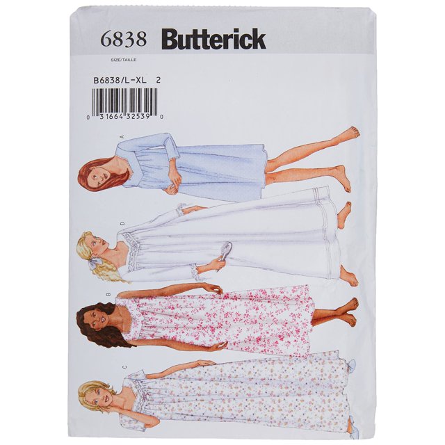 BUTTERICK PATTERNS B6838 Camisón pequeño para mujer/señorita Talla LRG (L-XL)