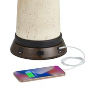 Barnes and Ivy Rustic Farmhouse Table Lamp 27 1/4 Tall with USB and AC Power Outlet in Base Bronze Hammered Beige Drum Shade for Bedroom Living Room