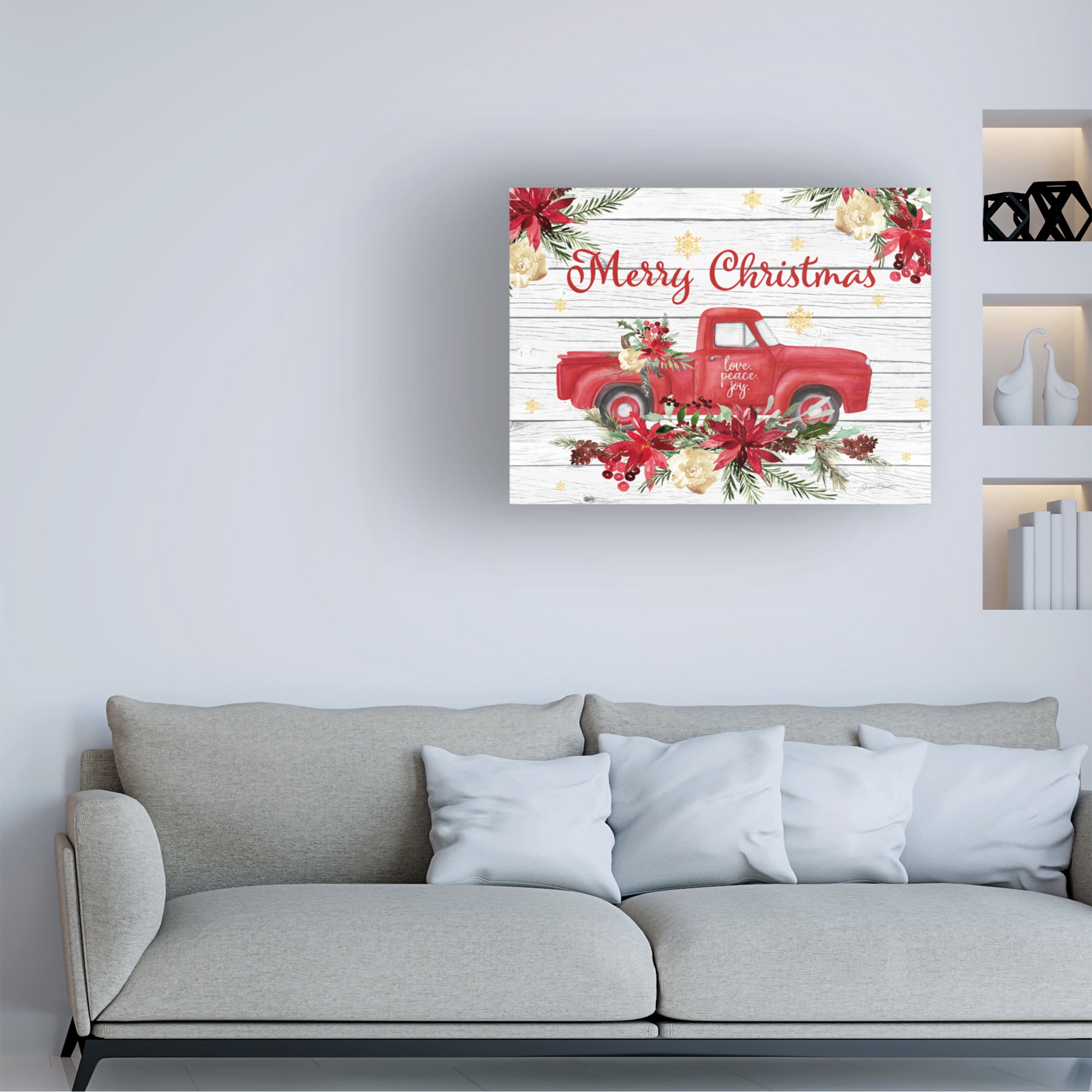 Jean Plout 'Red Truck Floral Christmas' Canvas Art
