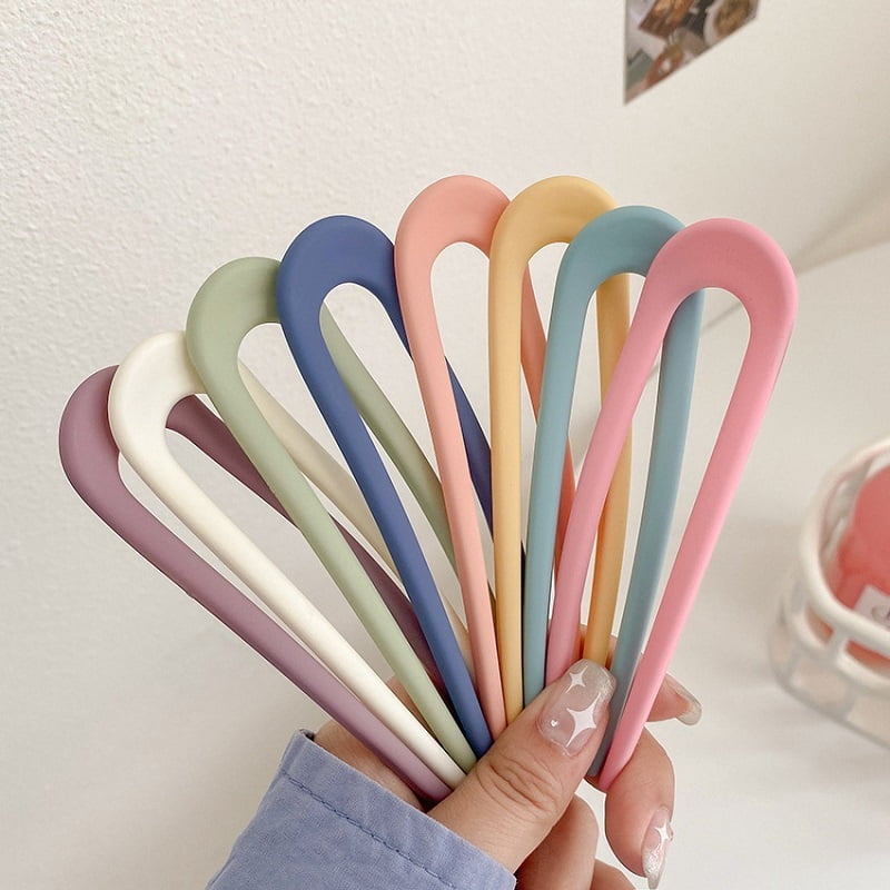 Fashion Candy Color Hair Sticks for Women Shell Hair Clip Pins Minimalist Elegant U Shape Girls Hairpins Hair Bun Maker Headwear