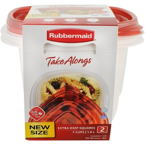 Rubbermaid TakeAlongs 7 Cups Square Food Storage Containers, Set of 2, Made for Family Meals and Easy Serving