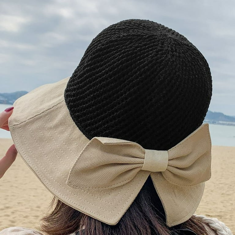 Pgeraug Baseball Caps Bowknot Knitting Stitching Hollow Breathable Sun Hats  for Women Beige