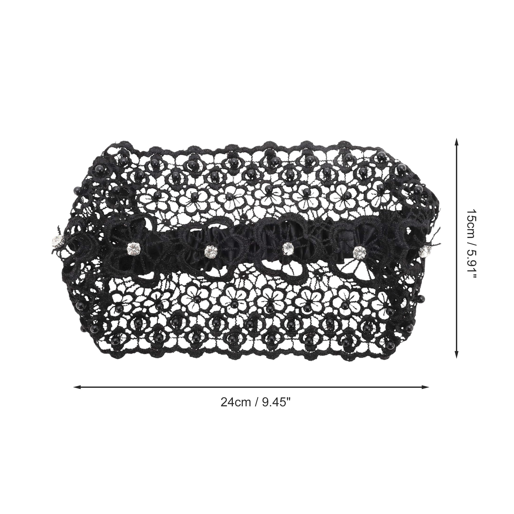 Unique Bargains 1pc Stylish and Comfortable Bead Hollow Wide Headwrap Black